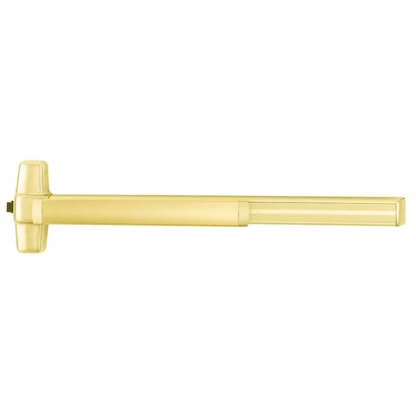 Grade 1 Mortise Exit Bar, 36-in Device, Fire Rated, Exit Only, Less Dogging, Bright Brass Finish, Fi